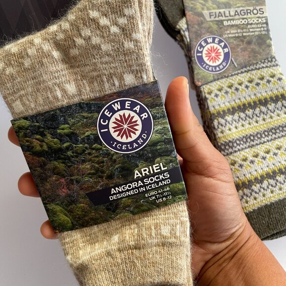 ICEWEAR Ariel Angora Wool & FJALLAGRÖS Scandinavian Socks, purchased in Iceland! - Picture 1 of 8